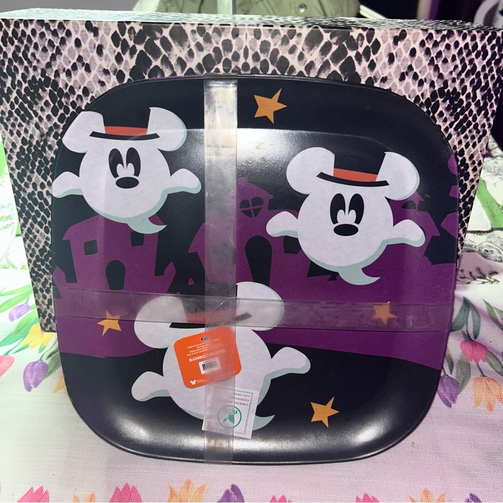 Mickey Mouse ghost Halloween plates set of four made from bamboo eco friendly.